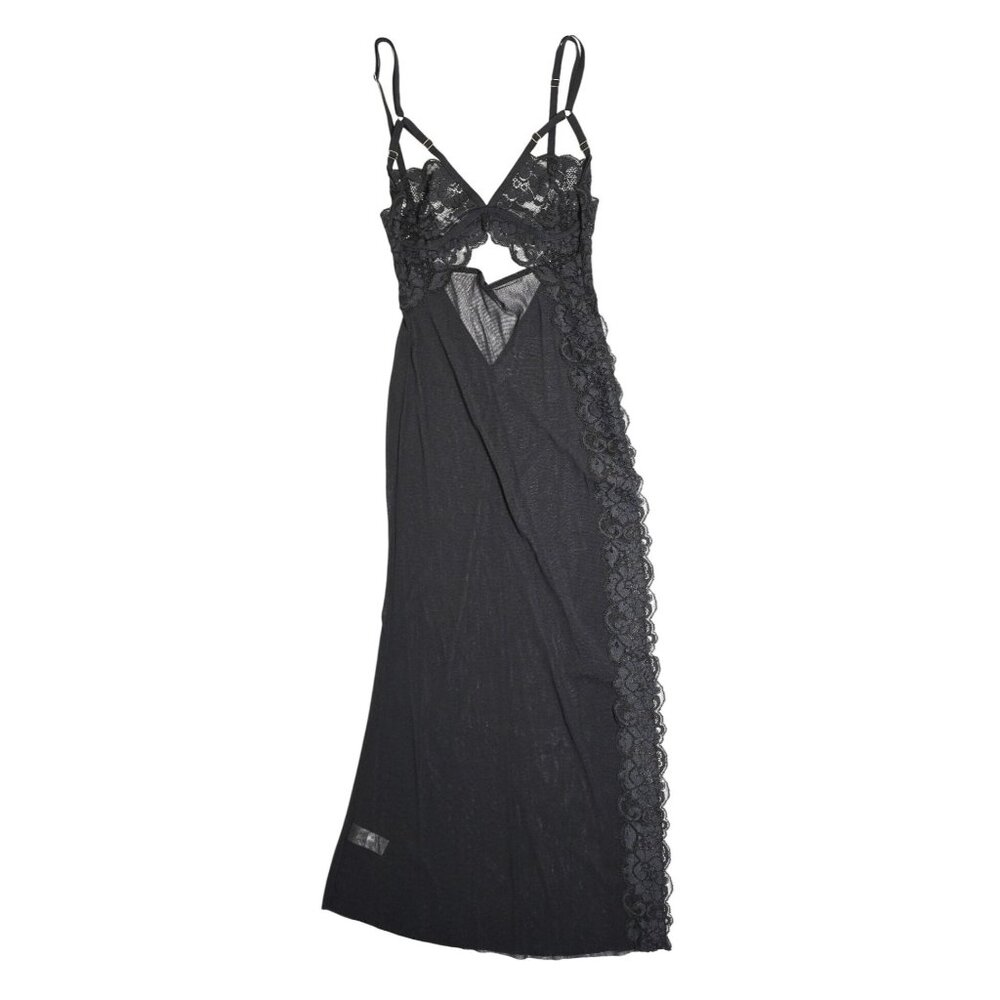Hot as Hell Lace Trim Keyhole Lingerie Dress in Black